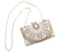 Laurel & Mason Evening Bags Clutch Bag for Women, Jewelled Handbag with Detachable Chain and Handle, Shoulder Bag for Wedding Party Club (Silver & Gold)