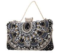 Laurel & Mason Evening Bags Clutch Bag for Women, Jewelled Handbag with Detachable Chain and Handle, Shoulder Bag for Wedding Party Clubs (Black & Gold)