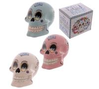 Lauren Billingham Day of the Dead Skull Money Box. Height 10cm Width 8cm. (Blue)