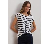 Lauren by Ralph Lauren Grieta Cap Sleeve Striped T-Shirt - White, White, Size Xs, Women White