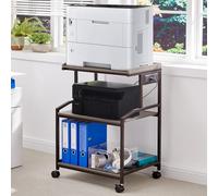 Lauren&Harold 34'' Printer Stand with Power Outlets & USB Ports, 3-Tier Adjustable Rolling Cart, Heavy Duty 150LBS Storage Table with Wheels for Office, Kitchen, Living Room, Grey/Bronze