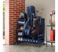 Lauren&Harold Golf Bag Organizer Garage Storage, Golf Storage Rack Stand Fits 2 Golf Bags, Golf Clubs and Other Golfing Equipment Accessories, Golf Organizer for Garage, Club, Shed, Basement, Blue