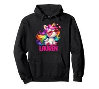 Lauren Personalized Name Colorful Unicorn Women Girls Pullover Hoodie