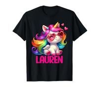 Lauren Personalized Name Colorful Unicorn Women Girls T-Shirt