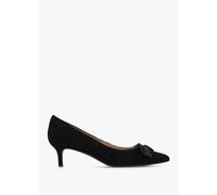 LAUREN RALPH LAUREN Adrienne Black Suede Bow Trim Kitten Heel Court Sh