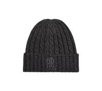 Lauren Ralph Lauren Cable-Knit Wool Beanie Hat Dark Grey | Embroidered RL Logo, Ribbed Cuff, Woven Weft, Unisex, Winter