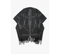 LAUREN RALPH LAUREN Equestrian Jacquard Grey Wool Mix Cape Size: One