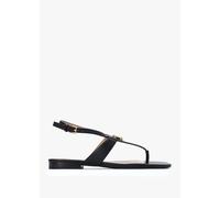 LAUREN RALPH LAUREN Everley Black Calfskin Leather Toe Post Sandals Si