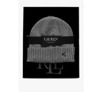 LAUREN RALPH LAUREN Logo Motif Black & Grey Scarf & Beanie Gift Set S