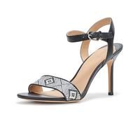 Lauren Ralph Lauren Women's Gwen Nappa Leather & Woven Straw Sandal Heeled, Black/Cream/Black, 5.5 UK