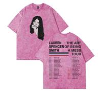 Lauren Spencer Smith The Art of Being A Mess Tour Washed T-Shirt Short Sleeve Streetwear Men Women Cotton Tee (Pink,3XL)