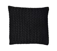 Laurence Llewelyn-Bowen Amory Cushion - Black Plaited Velvet Design, 43x43cm - Filled Decorative Crochet-Style Cushion with Piped Edge - Luxury Statement Home Décor