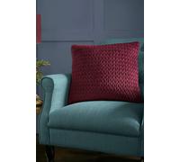 Laurence Llewelyn-Bowen - Red Velvet Plaited Cushion - 43 x 43cm - Filling Included - Red Wine Crotchet Pattern - Amory Collection