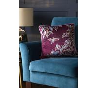 Laurence Llewelyn-Bowen - Luxury Velvet Pink Blue Cushion - 43 x 43cm - Pink Cushion with Padding/Filling - Piped Edge - Pink Cushion with Birds Print - Birdity Absurdity Collection