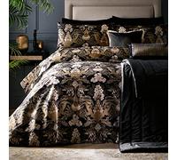 Laurence Llewelyn-Bowen - Black/Gold Jungle Duvet Cover - Double Bedding Size (200 x 200cm) - Soft 100% Cotton - 2 Pillowcases - Luxury Bedding with Leopards - Bohemian/Damask Duvet Cover in Black