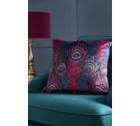 Laurence Llewelyn-Bowen - Plum Red Peacock Cushion - 55 x 55cm - Reversible Design - Filling Included - Piped Edge - Peacock Feather - Luxury Jacquard Cushion