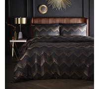 Laurence Llewelyn-Bowen Duvet Cover Set, 96% Polyester 4% Metallic Polyester, Double 200x200cm, Black, Jacquard Chevron, Button Closure, 2 Pillowcases