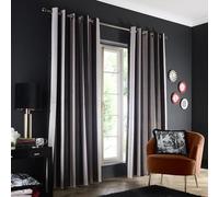Laurence Llewelyn-Bowen Eyelet Curtains, Living Room, 229 x 183 cm, Black, 100% Recycled Polyester, Blackout, Thermal Insulated, Velvet, Striped