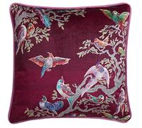 Laurence Llewelyn-Bowen - Luxury Velvet Pink Blue Cushion - 43 x 43cm - Pink Cushion with Padding/Filling - Piped Edge - Pink Cushion with Birds Print - Birdity Absurdity Collection