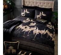 Laurence Llewelyn-Bowen - Oriental Crane Bird Duvet Cover - Super King Bedding Size (260 x 220cm) - Soft 100% Cotton - 2 Pillowcases - Designer Luxury Bedding Set - Black Duvet Cover with Birds