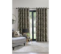 Laurence Llewelyn-Bowen 'Paradise Palm' Jacquard Palm Leaf Pair of Eyelet Curtains in Black | Size: 168Cm Width X 183Cm Drop