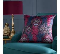 Laurence Llewelyn-Bowen Plum Red Peacock Cushion 55 x 55cm - Luxury Jacquard Cushion with Piped Edge - Reversible Design - Feather-Inspired Pattern - Filled Decorative Scatter Pillow