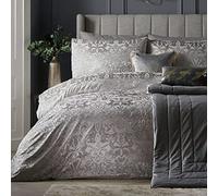 Laurence Llewelyn-Bowen Silver Damask Duvet Cover Set - Double Size (200 x 200cm) - Velvet Jacquard Bedding - 2 Pillowcases - Luxury Embossed Quilt Set