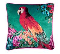 Laurence Llewelyn-Bowen Teal Parrot Cushion - 43 x 43cm - Velvet Feel - Reversible Stripe Design - Piped Edge - Filled Decorative Cushion for Sofa & Bedroom