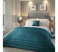 Laurence Llewelyn-Bowen - Teal Velvet Bedspread - L220cm x W150cm - Box Frame Stitch - Luxury Quilted Bedspread - Super Soft Velvet Throw Blanket for Bed