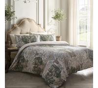 Laurence Llewelyn-Bowen Tuscan Garden Green Duvet Cover Set Double - Trees Piping Trim Bedding - Breathable Cotton - Includes 1 Duvet Cover (200 x 200cm) & 2 Pillowcases - Green Trees Bedroom Set