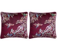 Laurence Llewelyn-Bowen Velvet Cushion - 43x43cm - Pink and Blue Bird Print - Filled Cushion with Piped Edge - Soft Touch Fabric - Birdity Absurdity Collection - Decorative Sofa Pillow (Pack of 2)