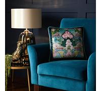 Laurence Llewelyn-Bowen Velvet Cushion with Filling - Teal Jungle Print with Leopard Design - 43x43cm Luxury Throw Pillow with Piped Edge - Montrose Collection - Bold Accent for Sofa or Bed