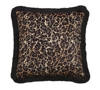 Laurence Llewelyn-Bowen Velvet Filled Cushion, Leopard Print, Decorative Throw Pillow, 1 Piece, 43 x 43 cm, Gold, Recycled Polyester, Square, Black Fringed Edge