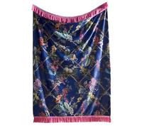 Laurence Llewelyn-Bowen Velvet Throw Blanket - Sapphire Blue Floral - 130 x 180cm - Reversible Botanical Design - Tassel Trim - Luxury Bed & Sofa Accessory