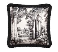 Laurence Llewelyn-Bowen Vista Velvet Filled Cushion, Classical Toile Pattern, Decorative Throw Pillow, 1 Count, 43 x 43 cm, Monochrome, 100% Recycled Polyester