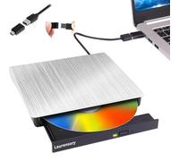 Laurensory External DVD Drive USB 3.0 Type-C USB Portable Player for Laptop CD DVD +/-RW Disk Drive CD ROM Burner Writer CD/DVD Burner Compatible with Desktop Windows Linux OS Apple MacBook, Silver