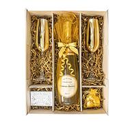 Laurent Perrier Champagne 75 old Edition Gift Set With 2 Matching Gold Flutes, Belgian Chocolates and Gift Box - Gifts for Golden Anniversary or Wedding (Metallic Tops)