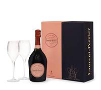 Laurent Perrier Cuvee Rose Non Vintage Champagne with Two Glasses Gift Pack, 75 cl