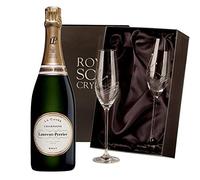 Laurent Perrier La Cuvee Brut Champagne with 2 Royal Scot Diamante Flutes