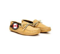 Laurentian Chief Leather Moccasins for Men - Stylish Mens Moccasin Slippers with Plaid Insole Lining, Comfortable Indoor Shoes, Single Lacing, Durable Leather Sole, Made in Canada