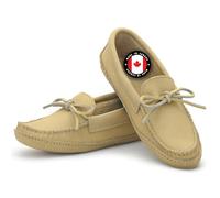 Laurentian Chief Moccasin Slippers for Men with Canada Quality Genuine Cowhide Leather, Single Lacing, Durable Comfortable Stylish Shoes for House Indoor, Ivory Men - Indoor, 12