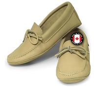 Laurentian Chief Moccasin Slippers for Women with Genuine Cowhide Leather, Canadian Quality Durable Comfortable Stylish Indoor Fancy Mocassins Slippers for Women, Ivory Ladies - Indoor and Outdoor, 8