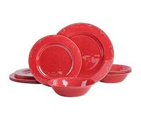 Laurie Gates by Gibson Mauna Melamine Dinnerware Set, Service for 4 (12pcs), Red Rustic