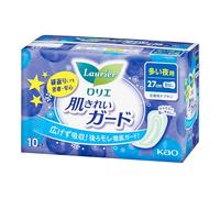 Laurier Hada Kirei Guard Sanitary Pads Night Use 27cm - 10 Pads, Soft & Secure Overnight Protection (Japan Import)
