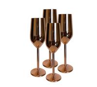 Laurie's Pub and Bar Accessories Set of 4 Stainless Steel Brushed Rose Gold/Copper Champagne Glasses | 220ml | Unbreakable Champagne Flutes