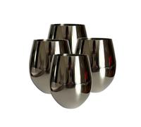 Laurie's Pub and Bar Accessories Set of 4 Stainless Steel Brushed Silver Egg Shape Tumbler Glasses 570ml