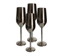 Laurie's Pub and Bar Accessories Set of 4 Stainless Steel Champagne Glasses | 220ml | Unbreakable Champagne Flutes (Silver)