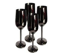 Laurie's Pub and Bar Accessories Set of 4 Stainless Steel Champagne Glasses | 220ml | Unbreakable Champagne Flutes (Black)