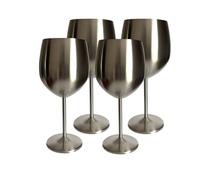 Laurie's Pub and Bar Accessories Set of 4 Stainless Steel Wine Glasses | 500ml | Unbreakable Goblet Glass (Brushed Silver)