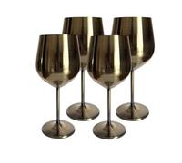 Laurie's Pub and Bar Accessories Set of 4 Stainless Steel Wine Glasses | 500ml | Unbreakable Goblet Glass (Gold Brushed)